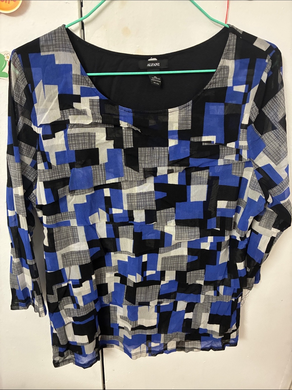 Alfani Blue Black Gray Geometric Scoop Neck Tunic